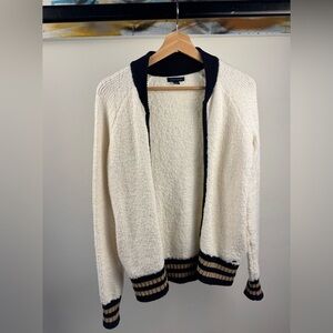 Tommy Hilfiger Cream Textured Knit Oversized Zip Cardigan - XXS